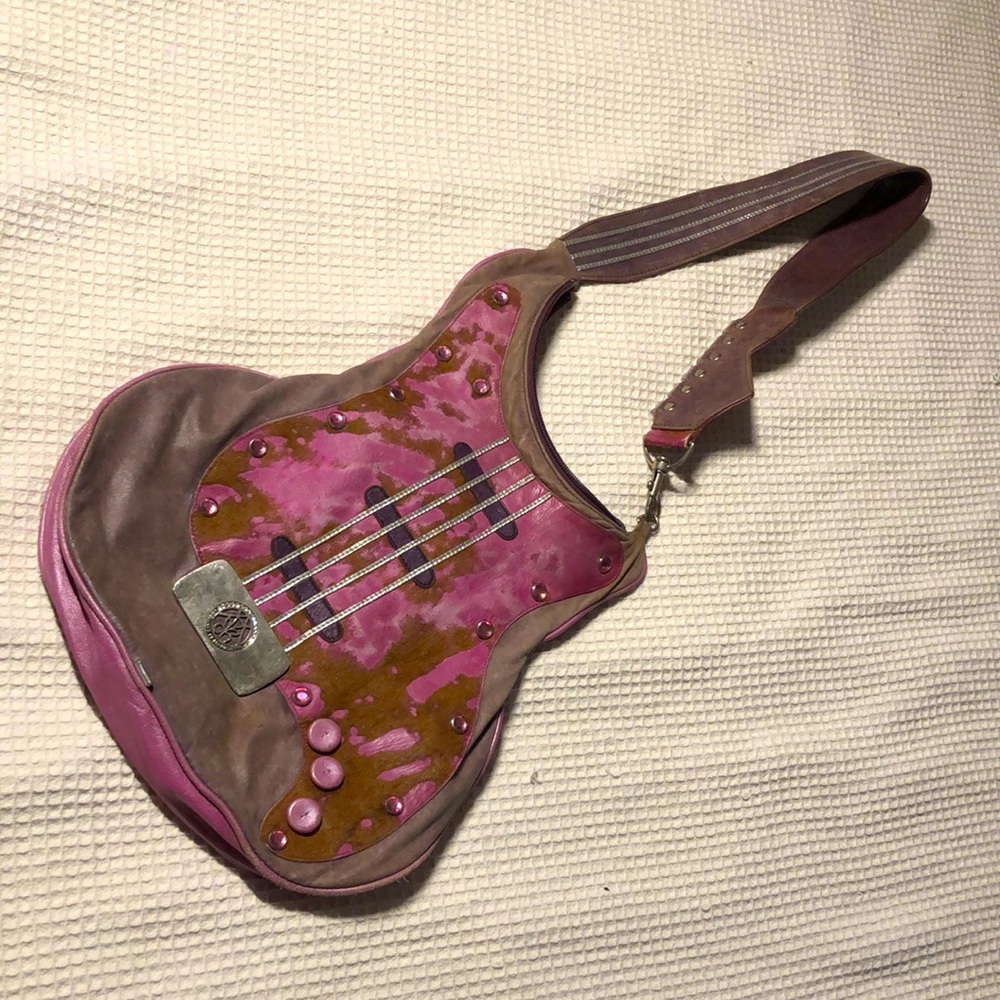 Beautiful rare pink and purple calfskin guitar purse 🎸